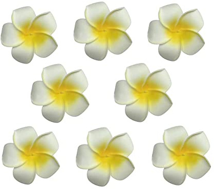 Lot de 8 Hawaiian Fleur Plumeria Fleurs Artificielles Frangipanier en Mousse, Pour Nuptiale Nuptiale Plage Décoration Cheveux Barrette, 7 cm, Blanc