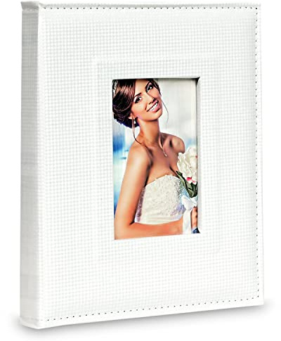WORLDUS WEDDING PHOTO ALBUM 8X10 SLIP IN POCKETS, HOLDS 52 TOP LOAD VERTICAL 8X10 PICTURES, WHITE, (81052)