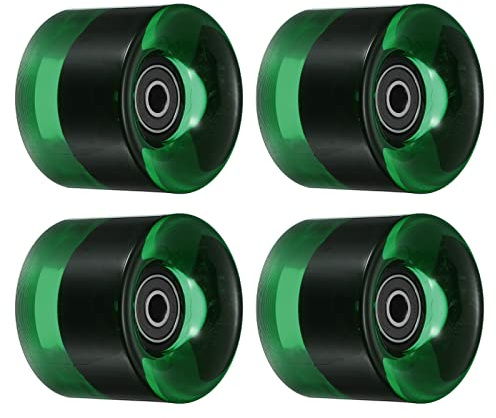 PATIKIL 60mm Longboard Wheels with Bearings ABEC-9, 4 Pack Street Wheels for Skateboards Cruiser Wheel Replacement 80A, Clear Green Black