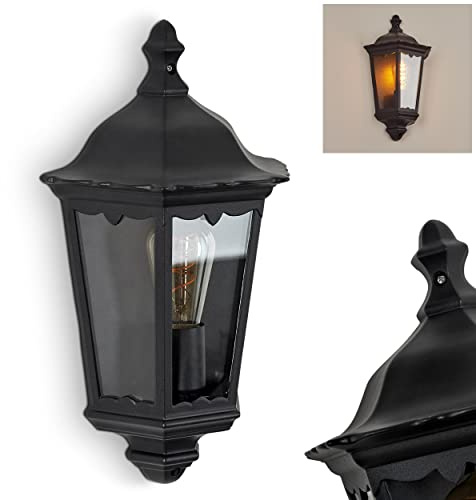 HOFSTEIN Außenwandleuchte Hongkong, Außenwandlampe aus Metall/Glas in Schwarz/Klar, Wandleuchte Up im Retro/Vintage/Landhaus-Design, E27, IP44, Eingangsbereich, Terrasse, Haustür, Hof