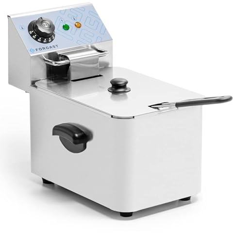 Forgast Freidora de Acero Inoxidable | Capacidad 4 litros | Nivel de calor ajustable | Freidora Eléctrica Combinada | para Pubs, Bares, Restaurantes | Freidora de Mesa