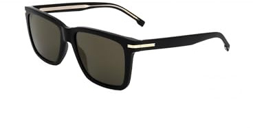 HUGO BOSS Mens Sunglasses, Black Gold, 55MM
