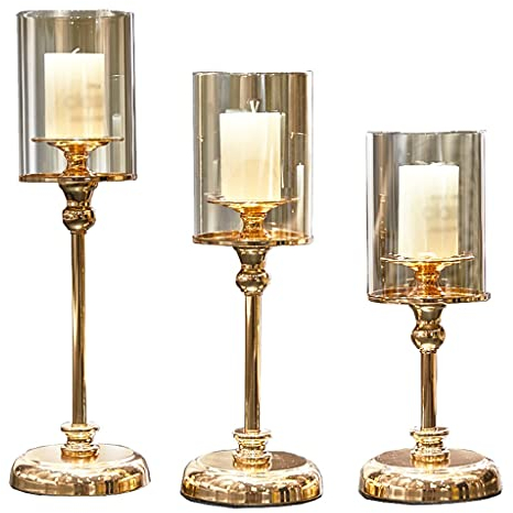 Kerzenhalter Europäische Metall-Kristall-Kerzenlaterne, goldene Kerzenhalter, Hochzeitsdekoration, Mitteltisch, Kerzenständer, Partys, Heimdekoration (3er-Set) Kerzenhalter für Zuhause