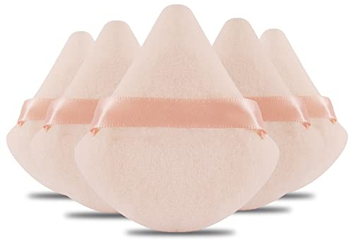 Powder Puff Z'OREYA 6 PCS Makeup Face Soft Triangle Puffs for Loose Mineral Body Velour Cosmetic Foundation Sponges Setting Powder Puff Tools(Nude)