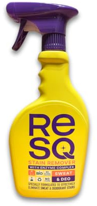 RESQ Enzyme Stain Remover Spray – Removes Sweat, Deodorant & Tough Stains – Eco Laundry Pre-Wash Cleaner for White & Coloured Fabrics – 450 ml