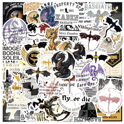 BDSHUNBF Lot de 120 Autocollants Fourth Wing, Fourth Wing Stickers, Imperméables Autocollant, Vinyle Autocollants, pour Ordinateur Skateboard Portable Bouteilles d'Eau pour Adolescents Enfants