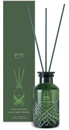ipuro - Exclusive Raumduft SAGE SUBLIME mit erhöhtem Duftölanteil -240ml | Raumerfrischer mit Limetten, Salbei & Lavendel Duft | Diffuser mit Stäbchen | Eleganter Lufterfrischer für Wohnung