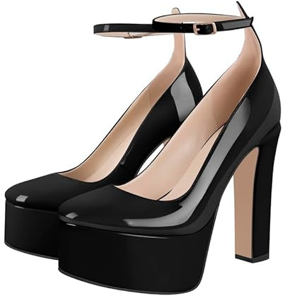 blingqueen Scarpe da donna con tacco alto Mary Jane, Pintura Nero, 38 EU