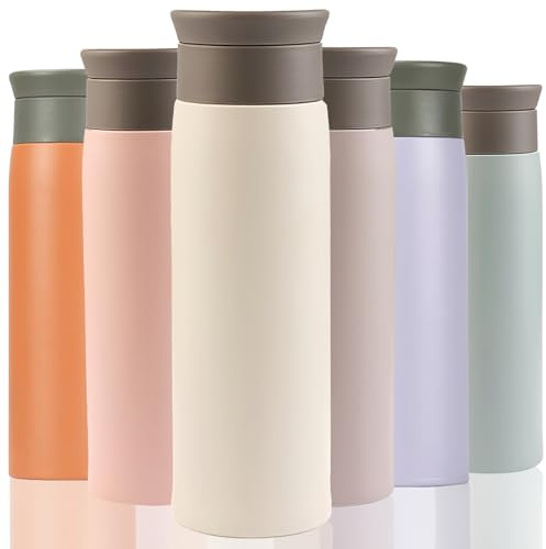 Termo para bebida caliente, taza de café de viaje de 500 ml, taza de café aislada, botella de agua de acero inoxidable con filtro, a prueba de fugas con apertura higiénica para bebidas (beige)