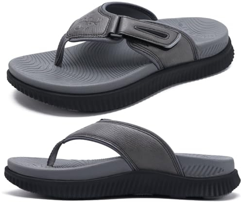 KuaiLu Mens Orthotic Cushion Flip Flops Athletic Recovery Walking Sandals | Men's Lightweight Beach Sport Slides for Man Water Resistant Soles, Soft Comfort Fit & Arch Support