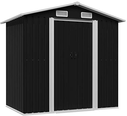 Rantry Haus Geräteschuppen Garten Schuppen Garten Gerätehaus Gartenhaus aus Blech Gartenhaus Gartenhaus Geräteschuppen Gartengeräte Anthrazit Stahl 204 x 132 x 186 cm Haus Möbel