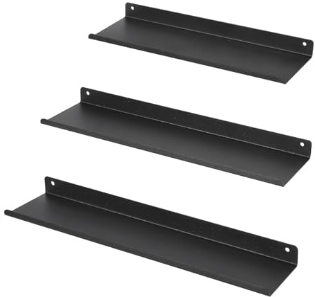 Uten Wandregal Metall Schwarz, Schweberegal Industrial 3er Set, Metallregale für Fotos, Büchern Deko, für Wohnzimmer, Schlafzimmer, Badezimmer, Küche, Länge