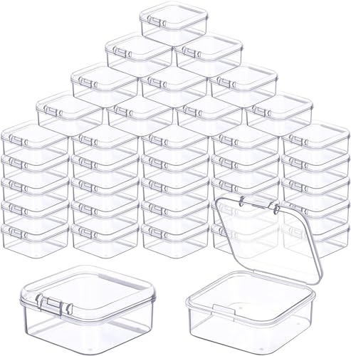 HEKOBAG 60pcs Mini Cajas de Almacenaje Transparente, 4.5 * 4.5 * 2cmCajas Organizadoras con Tapa de Bisagra, Cajas de plastico transparentes pequeñas para Coleccionar Joyas Pastillas Manualidades