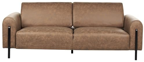 Beliani 3-Sitzer Sofa Lederoptik braun verstellbare Rückenlehne Metallfüße schwarz Askim
