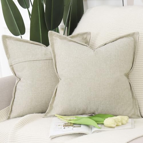 Madizz 2er Set Imitationsleinen Kissenbezügen mit breiter Kante Weiche dekorative Kissenbezüge für Sofa Schlafzimmer Kissenhülle Leichtes Taupe 50x50 cm Quadrat