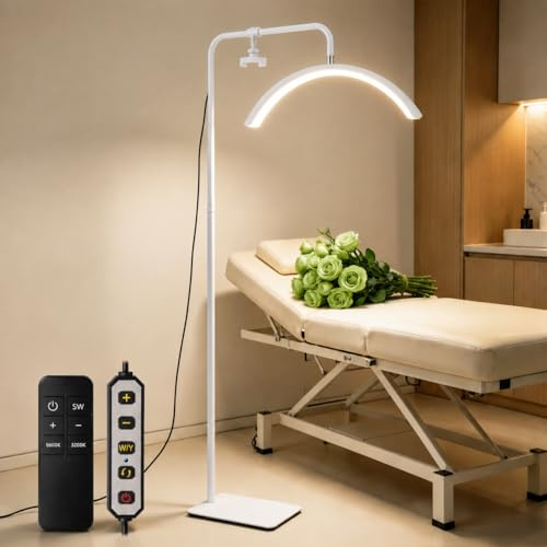 duowelly Lampada Mezza Luna Estetica con Telecomando,Lampada Extension Ciglia Professionale,Lampada Lashmaker,Luce Led Centro Estetico,Lampada Da Terra Nero Estetista per Unghie,Tattoo (bianco, 36W)