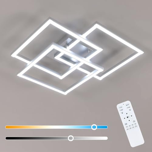 Mckalen Lampadario LED Soffitto Dimmerabile, Plafoniera LED Soffitto con Telecomando 40W 5400LM, Moderno Lampada da ED Argenteo Quadrata 3000K-6500K per Soggiorno Camera da Letto Cucina, 62CM