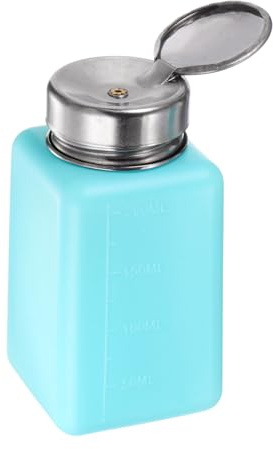 QUARKZMAN Lösungsmittel-Alkohol-Spender 200ml (6,8oz) Druck-Flüssigkeitspumpenflasche mit abdichtendem Edelstahldeckel für Aceton Reinigungsmittel Nagellackentferner, Blau.