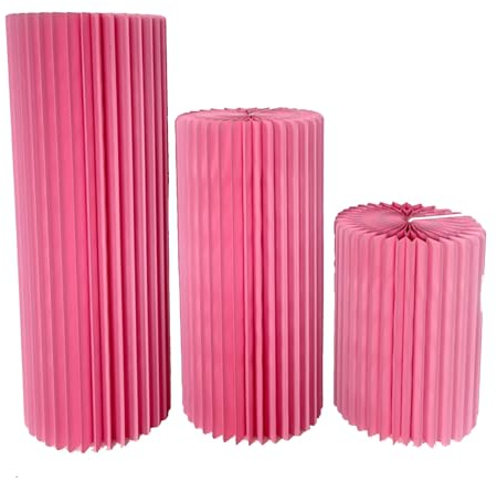 HJLKDYM 3 Stück Zylindrische Basis, Faltbare Papiersäulenbasis Präsentationsständer, Party- Kuchentisch Säulenständer Für Hochzeit Geburtstag(Rosa)