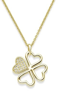 Collier Femme Or (Argent 925 plaqué Or) Zircon Pendentif Trèfle | Collier Cœur Trèfle à Quatre Feuilles | Idée Cadeau Femme Copine Fille Maman Petite Amie Anniversaire Amour | Bijoux Femme, zirkon