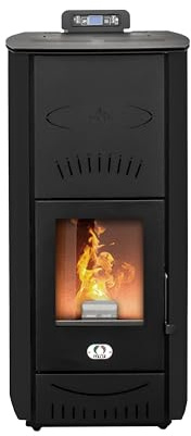STUFE A PELLET ITALIA Asia 20 Kw | Hydro-Pelletöfen Effizienz 90% Heizung für 120m² Autonomie 22 Std. Programmierbar 5 Geschwindigkeiten und Leistungsstufen 24M Garantie Schwarz