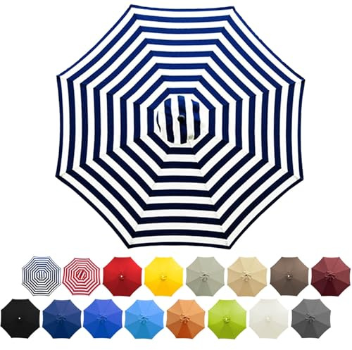 9ft/9.8ft Patio Parasol Canopy,Fade Resistant Beach Umbrella Replacement Cloth 8 Arms,Standard&Cantilever Polyester Fabric Replacement Umbrella Cover For Garden UV50+(Blue and white stripes,3.0m/9.8ft