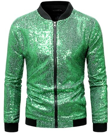Rrongwn Herren Meerjungfrau Pailletten Jacke 70Er Jahre Disco Kostüm Sparkly Glitter Bomberjacke Reißverschluss Leichte Baseballjacke Weihnachten Party Bunte Metallic Jacket