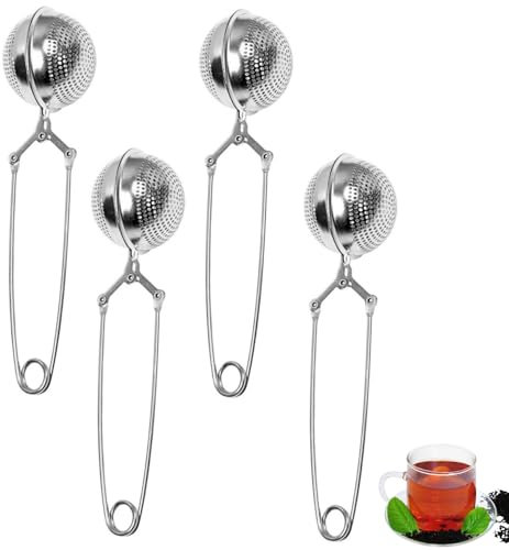 4 Piezas Pinza Bola de Té, Infusor Te de Acero Inoxidable, Filtros de Té, Colador de Te, Infusionador de Te para Té Suelto, Especias, Tazas de Té, Ollas (Plata)