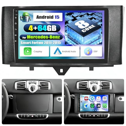 SIXWIN 8 Core 4GB+64GB Android 13 Autoradio con CarPlay/Android/DSP per Mercedes-Benz Smart Fortwo 2011-2015, 1280 * 720, 9 HD Schermo Navigatore GPS WiFi BT USB FM RDS Radio Mirror Link+32 band EQ
