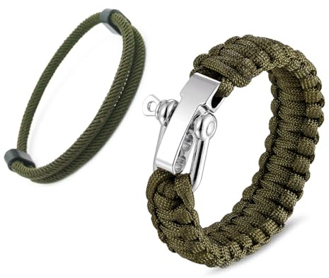 ZENGSING Bracelet de Survie en Paracorde avec Fermeture, Bracelets De Surfeur, Kit de Survie, Idéal pour Randonnée, Camping et Toute Situation d'urgenc (vert armée)