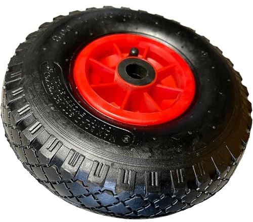 KOVA 1x Sackkarrenrad LUFTBEREIFT 3.00-4, 260x85, Nabe Ø20×75mm, Reifen mit Schlauch & Rad, für Sackkarre Bollerwagen Luftreifen Ersatzrad Sackkarren Räder Rollenlager Luftrad Winkelventil Schw/Rot, L