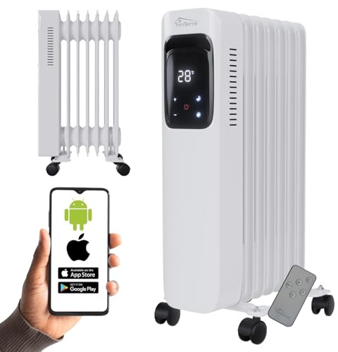 TroniTechnik® Ölradiator OR-307 7 Rippen 1500 W WiFi weiß | LCD-Display, Tuya App, Timer, Kippschutz, Alarm, Rollen, bis 25 m²