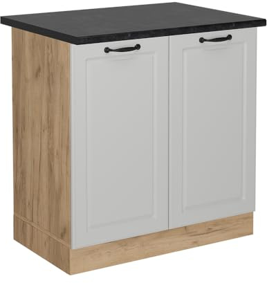 Vicco Spülenunterschrank R-Line, Weiß Landhaus, 80 cm | MDF-Front · AP Anthrazit inkl. · Höhenverstellbare Füße · Metallgriffe · ✓ Frei kombinierbar
