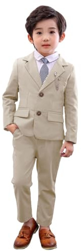 LOLANTA 2-delat set för pojkar, festligt set, barn, kavaj & byxor, outfit, fritidskläder eller bröllopsklänning, 2–13 år, Ljus kaki, 5-6 år