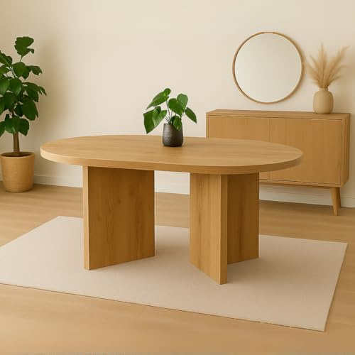 trelevo Esszimmertisch 160x90 cm Wildeiche-Optik V-Form gerade Kanten | Tischplatte 40mm, ovealer Esstisch, Tischbeine, Holztisch Esszimmer