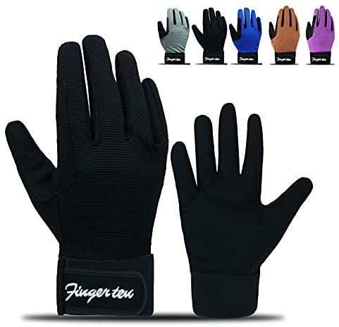 FINGER TEN Kids Horse Riding Gloves Equestrian Boys Girls Pair | Non Slip Palm Grip for Control,Breathable Stretch Flexible Fit, Soft Comfortable Design,Lightweight Durable Material