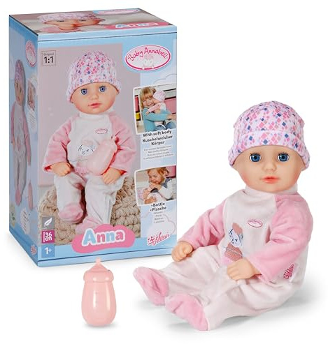Baby Annabell Anna soft 36cm baby doll with Sleeping Eyes - Incl. bottle, hat & romper - First doll suitable for Children Aged 1+