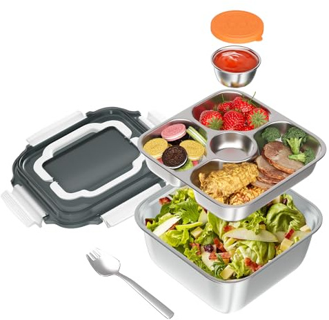 OCPO Kitchen Lunch Box Acciaio Inox 1892ml, Contenitore Porta Pranzo Acciaio, Scatola per il Porta Pranzo di Perdite e Senza Bpa, Bento Box per Adulti, con Cucchiaio