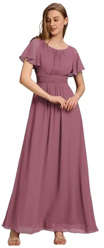 Ever-Pretty Women's Maxi Bridesmaid Dress with Ruffles Sleeve Pleated Elegant Chiffon Orchid 16UK