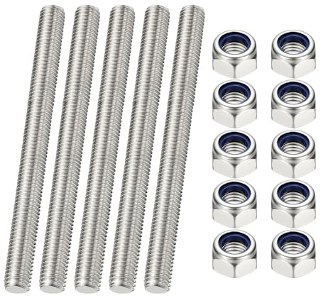 PATIKIL 4 Pcs Fully Threaded Rod, M10 x 120mm 304 Stainless Steel Right Hand Long Thread Bar Studs with Nuts for Pipes Clamps Hangers U-Bolts