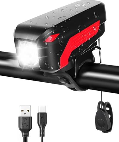 Lumiere Velo Avant Kit - Lumière Lampe Velo LED Puissantes, 4 Modes de Luminosité Eclairage Velo Phare Étanche Avant, Rechargeable par USB C Lampe Vélo LED pour VTT Course Cycliste