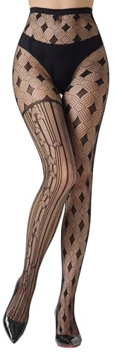 MANZI Halloween Netzstrumpfhose für Damen Schwarz Muster Strumpfhosen