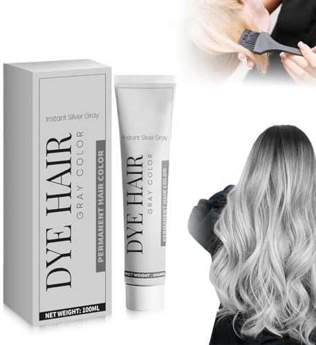 Instant Haarfarbe Grau Silber Haarfarbe, Metallic Grau Haarfarbes, Silbergrau Professionelle Creme mit Arganöl, Nährende Pflege für langanhaltende Farbfixierung, für Alle Haartypen (1PC)