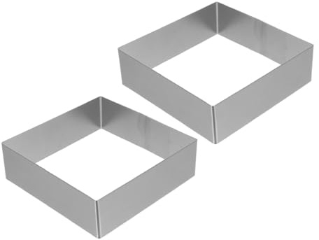 FONDOTIN 2 pezzi Stampi Mousse Quadrati in Acciaio Inossidabile per Dolci Anelli Antiaderenti per Torte Dessert e Dolci Te Resistenti e Riutilizzabili