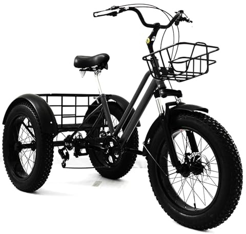 DEaThsalL Triciclo per Adulti con Pneumatico Grasso E Carico di 200 kg con Pneumatici Larghi Sedili più Larghi con Manubrio Regolabile Shopping/Sport/Tempo Libero Black