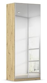 Rauch Möbel Alabama, Kleiderschrank für Schlafzimmer, Kinderzimmer, Wohnzimmer, Garderobe, Flur, 2-türig, Spiegel, mit Zubehör Basic, Farbe Weiß/Eiche Artisan, Holz, Breite 91 cm