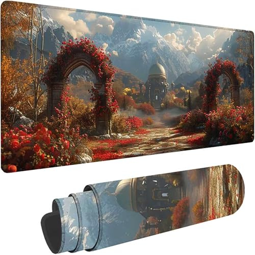XXL musmatta 1500 x 800 x 3 mm, grå spelmusmatta tvättbar, landskap musmatta skrivbordstillbehör, vattentät och halkfri musmatta för PC bärbar dator arbete kontor, present herr w-3565