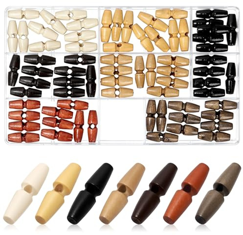 Mardatt 70 Stück Ovale Holzknöpfe 30mm, 7 Farben Knebelknöpfe Horn Knebelknopfverschluss Holz Knöpfe Holzknopf Zubehör, Toggle Buttons für Kleidung Nähen DIY Projekte