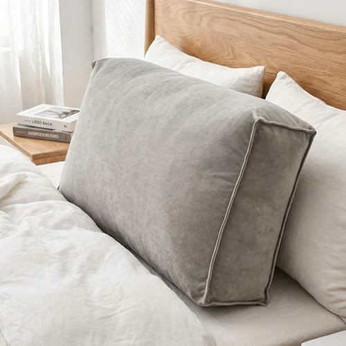 HJZPWB Rückenkissen - Keilkissen, Rückenpolster Für Die Wand, Sitzkissen, Wandkissen, Groß Mit Waschbarem Bezug, Lesekissen Für Bett Und Sofa, Öko-Tex Zertifiziert,Dark Gray,80X12X45CM