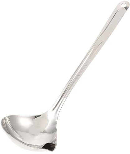 Sewroro Louche à Soupe Cuillère Filtrante Intégrée en Acier Inoxydable 304 Argentée avec Poignée Ergonomique au Design Créatif Cuisine Professionnelle